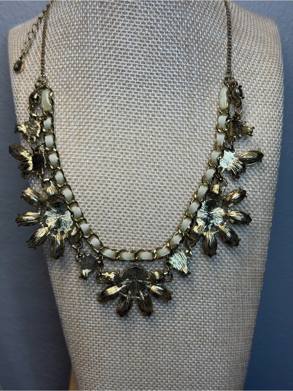 Gold-Tone White & Gray Crystal Statement Necklace